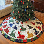 Cats on Cream and Blue Wedges Christmas Tree Skirt