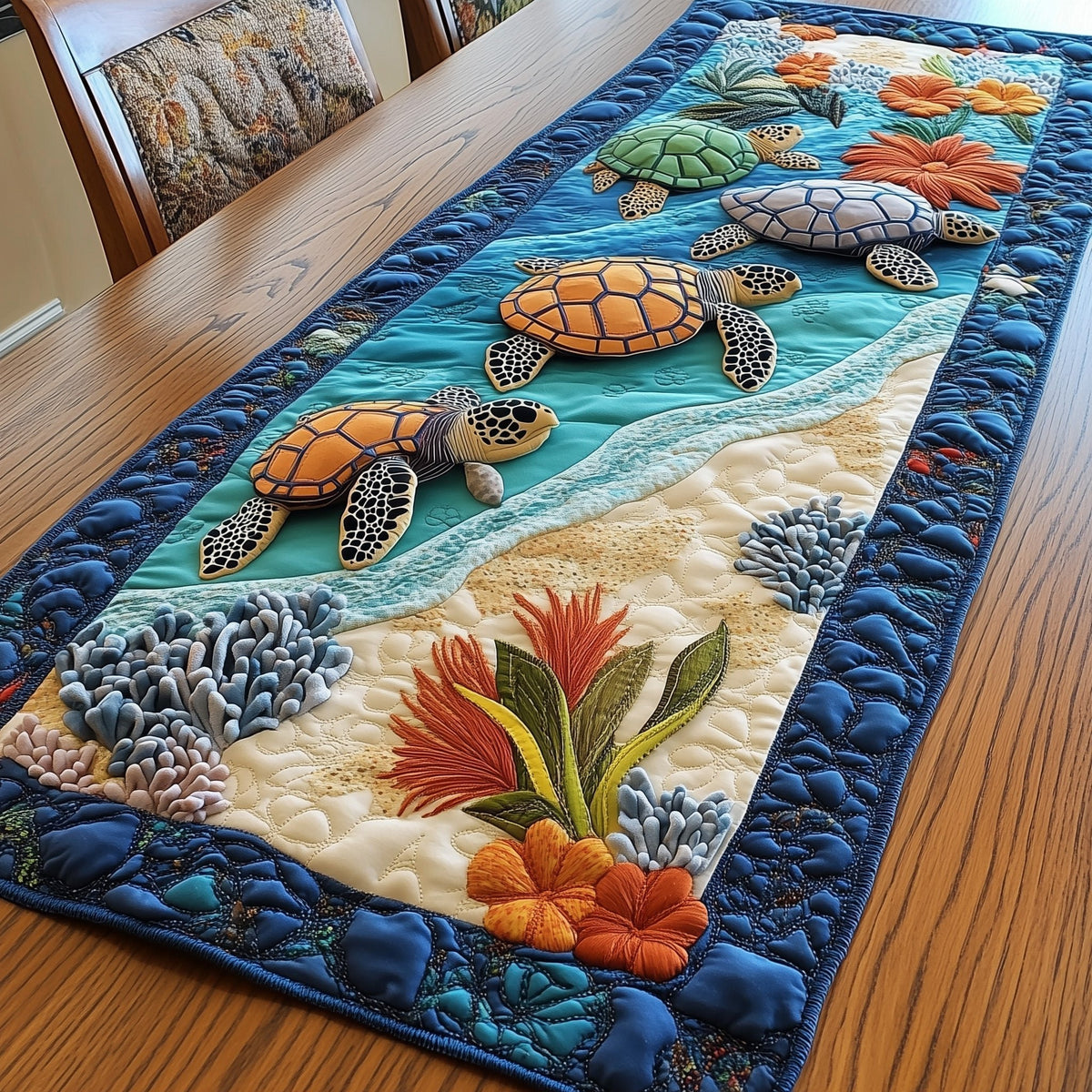 Turtle over Sand and Coral Table Runner