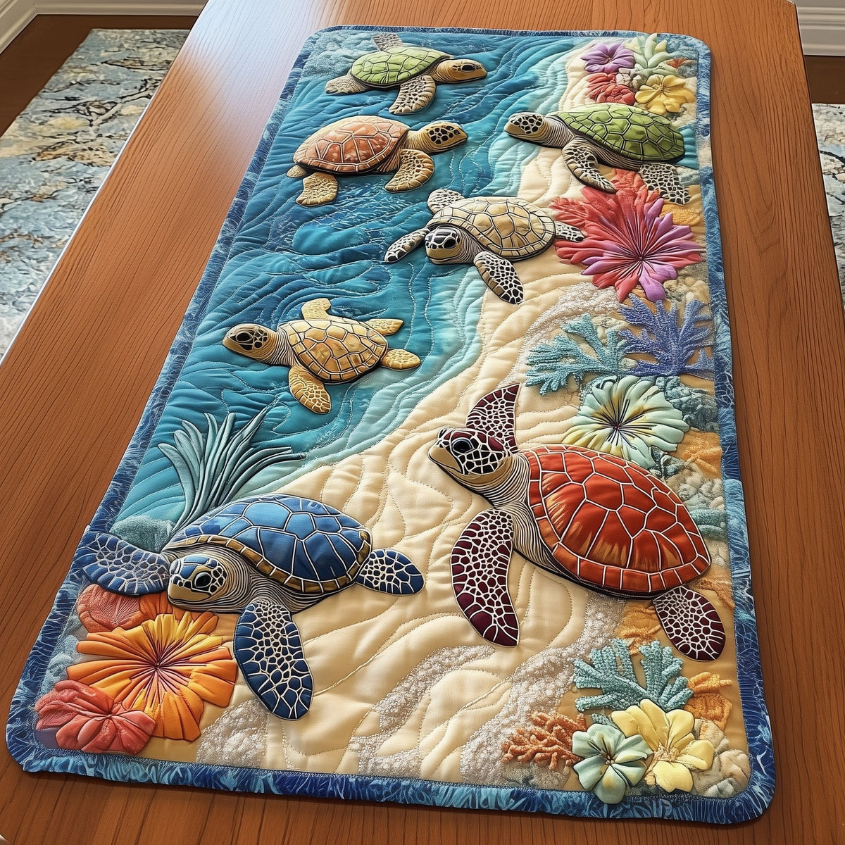 Turtles Swimming over Pale Sand Table Runner