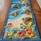 Turtles with Hibiscus on Sandy Shore Table Runner