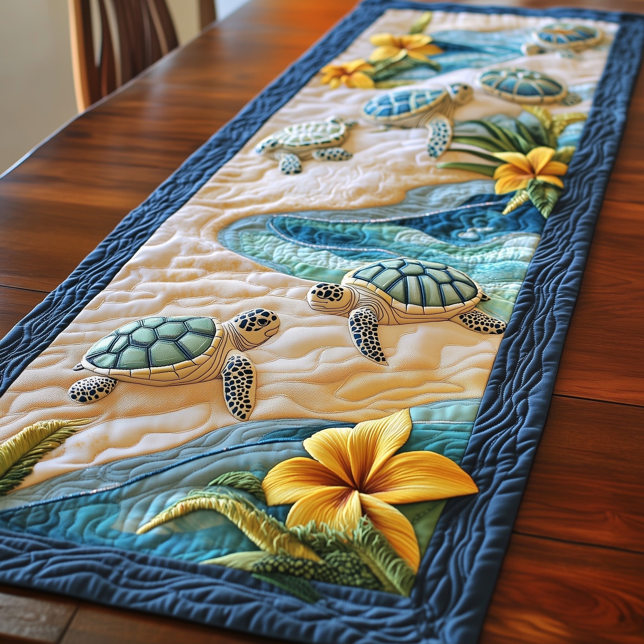 Turtles with Single Yellow Bloom Table Runner