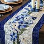 Blue Wildflowers on Ivory Panel Table Runner