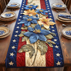 Blue Blossoms on Stars and Stripes Table Runner