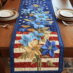 Blue and Gold Flowers on Striped Flag Table Runner