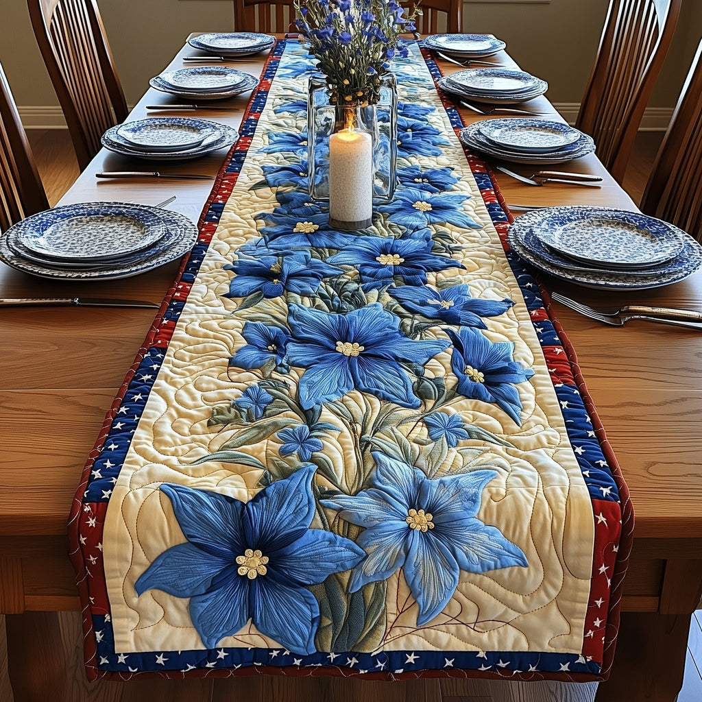 Blue Blossom Column on Cream Table Runner