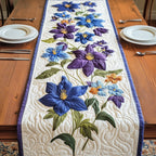 Purple and Blue Bouquet on White Table Runner
