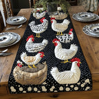 White Chickens with Nest Basket Table Runner