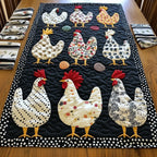 Rows of Patterned White Chickens Table Runner