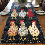 Floral Print Chickens on Black Table Runner