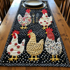 Calico Chickens on Black Panel Table Runner