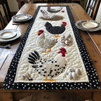 Spotted Hen with Eggs on Cream Table Runner