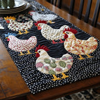 Chickens with Egg Nest on Navy Table Runner