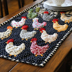 Scattered Patterned Hens on Dots Table Runner