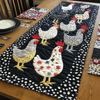 Yellow and White Hens on Black Table Runner