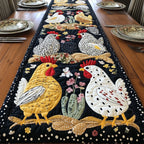 Golden Rooster with Pink Flowers Table Runner