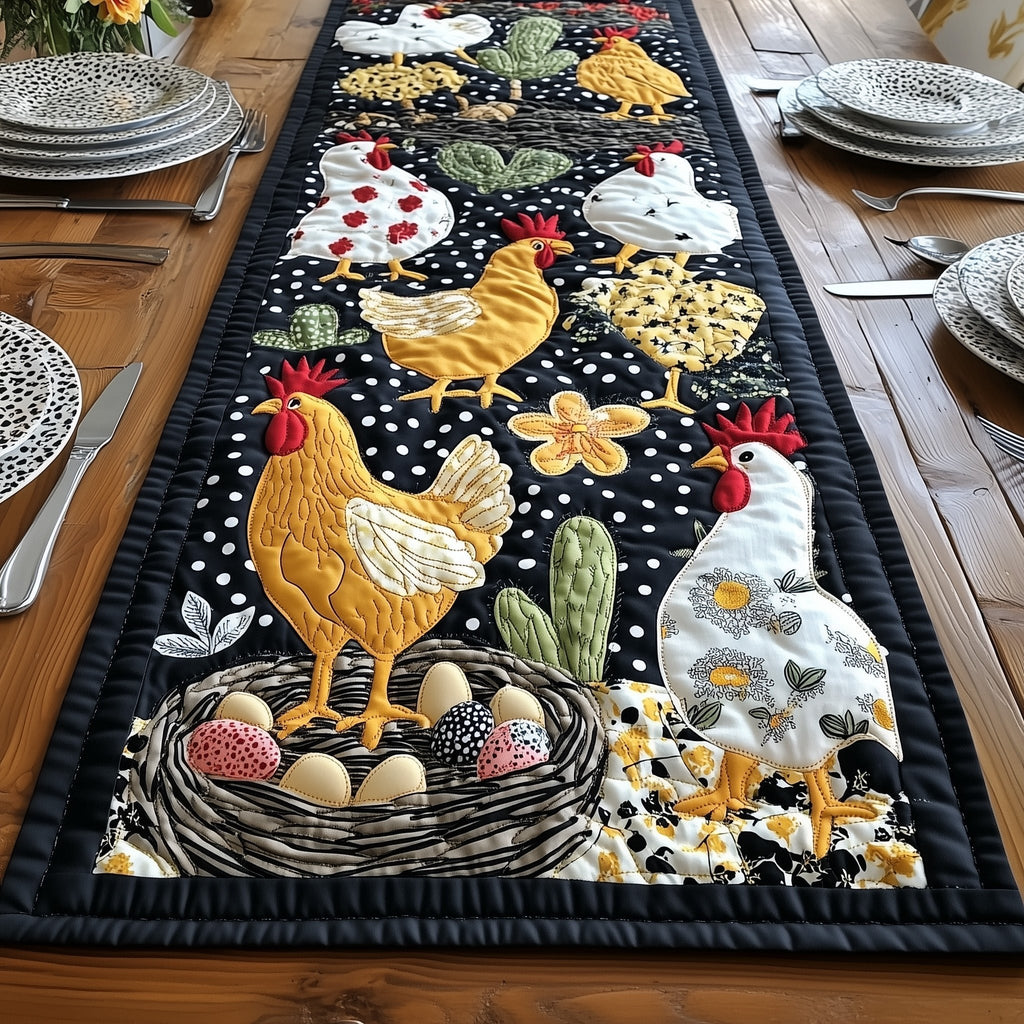 Yellow Hens with Egg Nest Table Runner