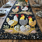 Chickens with Speckled Eggs in Straw Table Runner