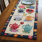 Colorful Teapots with Flower Border Table Runner