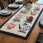 Teapots on Navy Polka Dot Frame Table Runner