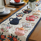 Floral Teapots on Cream Quilting Table Runner