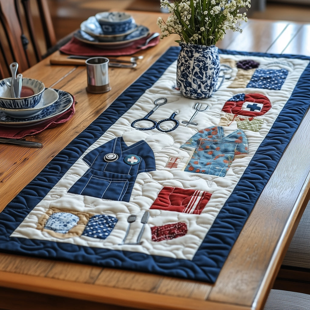 Medical Tools on Blue Border Table Runner