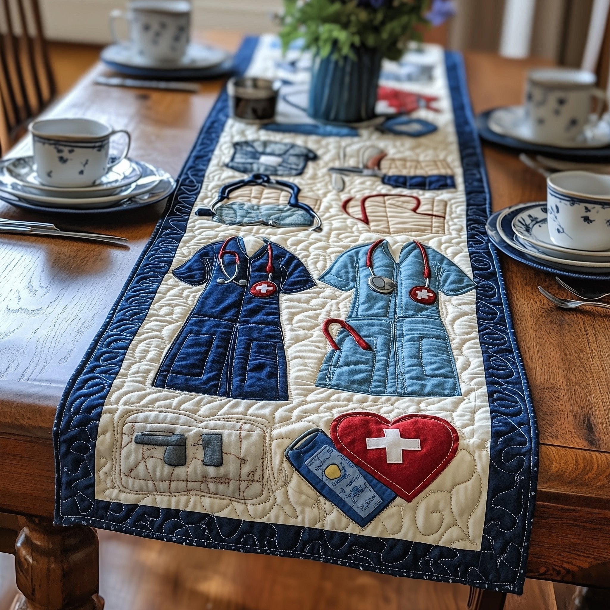 Scrubs and Stethoscope on Cream Table Runner