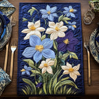 Cream and Purple Lilies on Navy Table Runner
