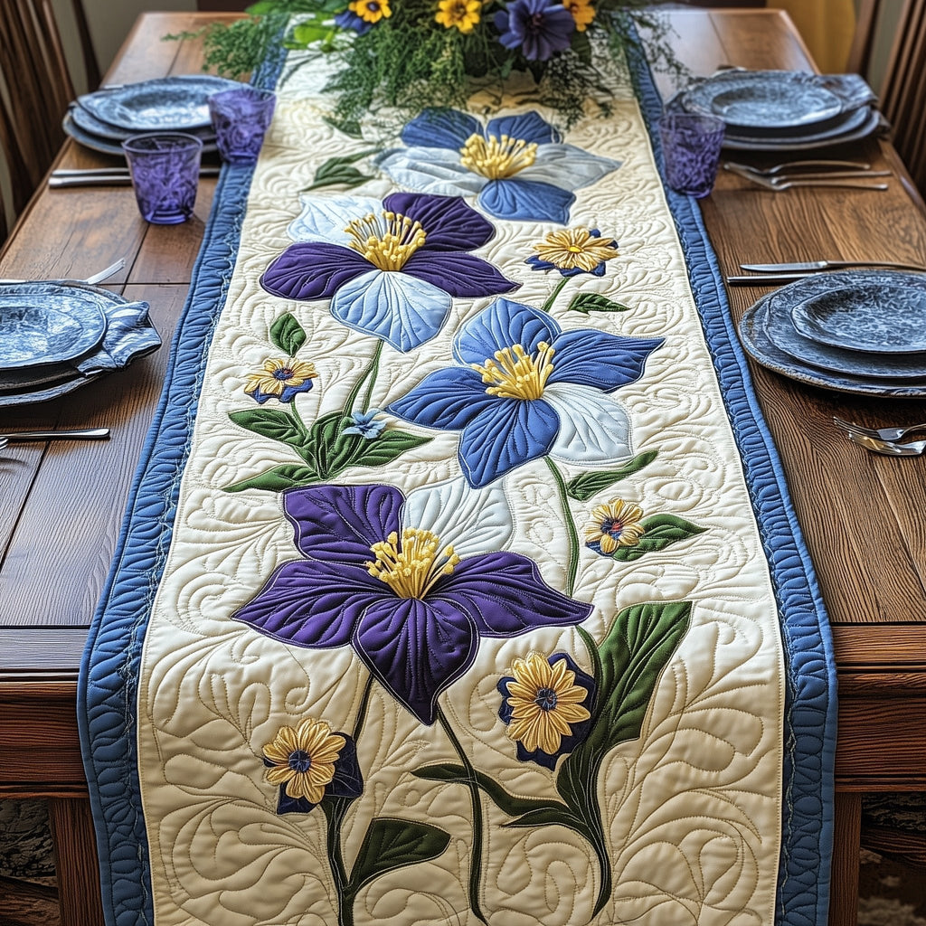 Violet Flowers with Yellow Centers Table Runner