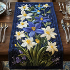 Cream Lilies with Blue Blossoms Table Runner