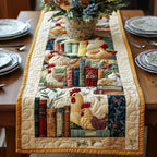 Hen Reading Beside Book Row Table Runner