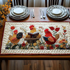 Chickens with Book and Red Poppies Table Runner