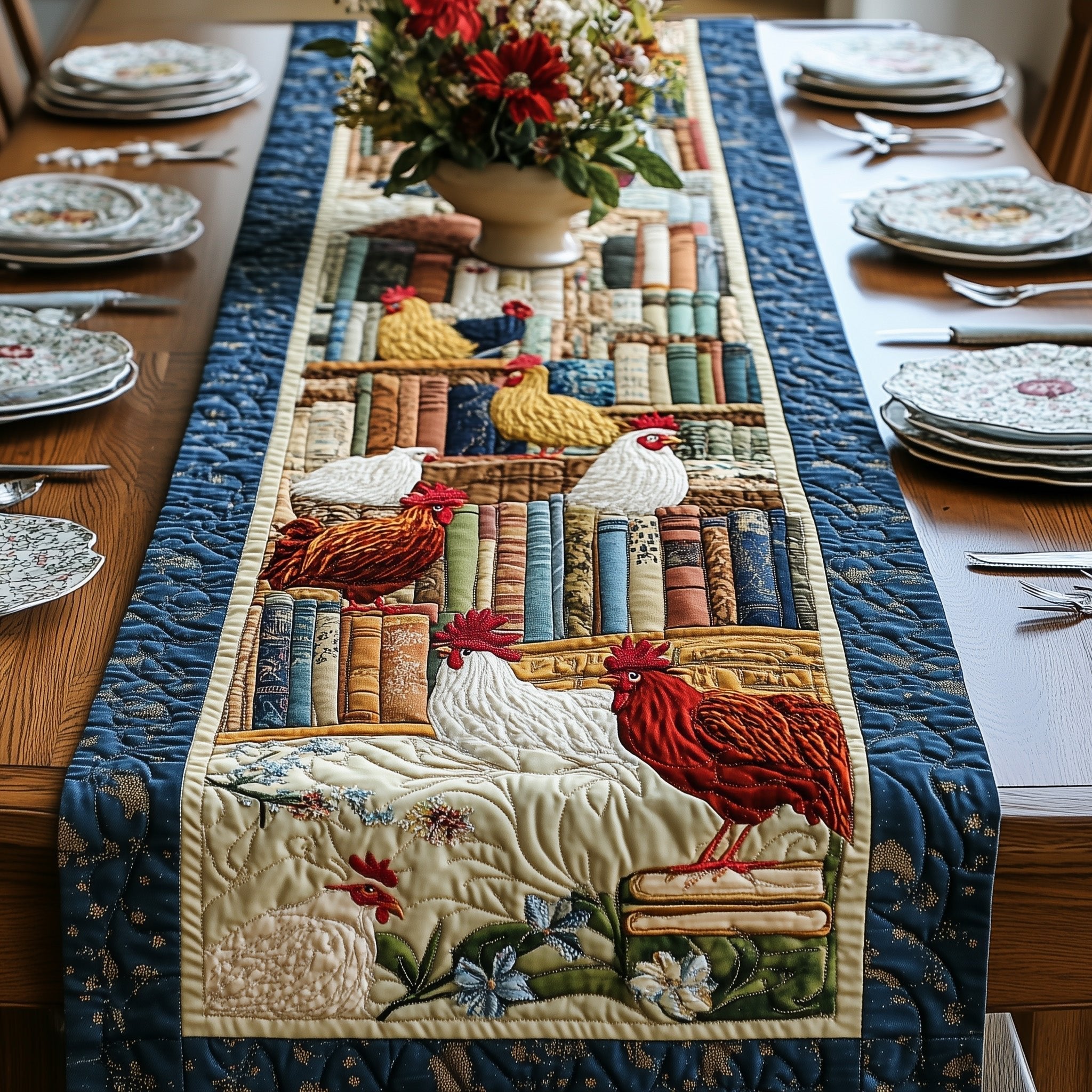 Red Rooster by Bookshelf Table Runner