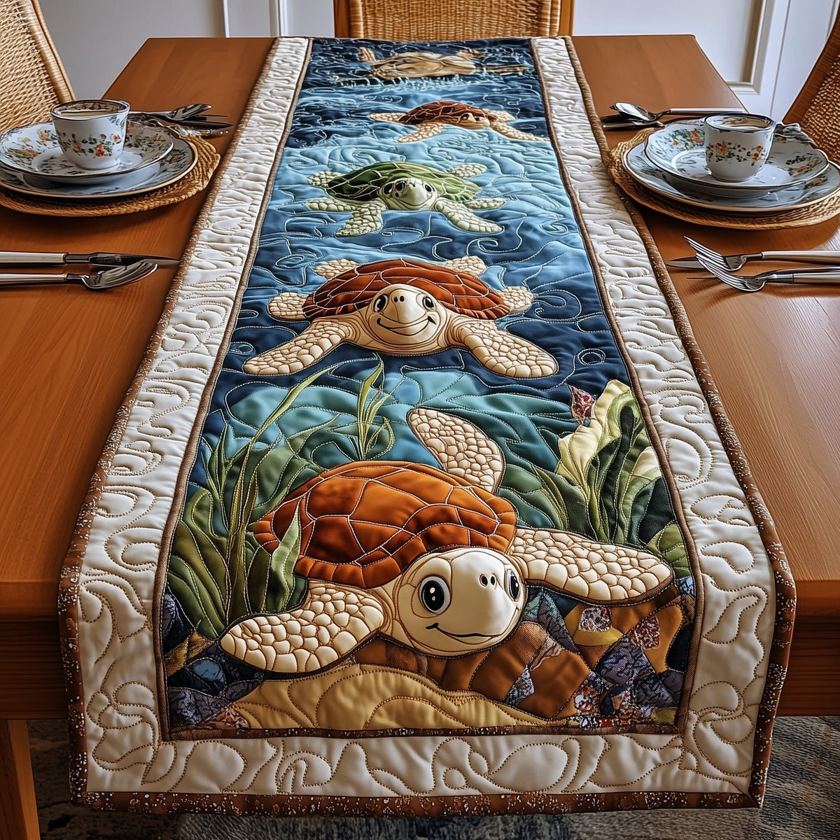 Turtle Pair on Sandy Bottom Table Runner