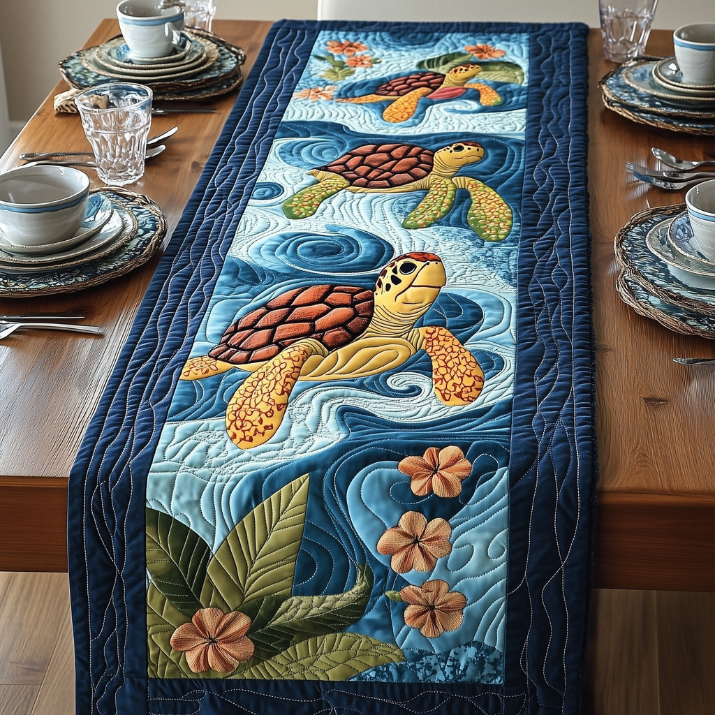 Turtle with Tropical Blossoms Table Runner