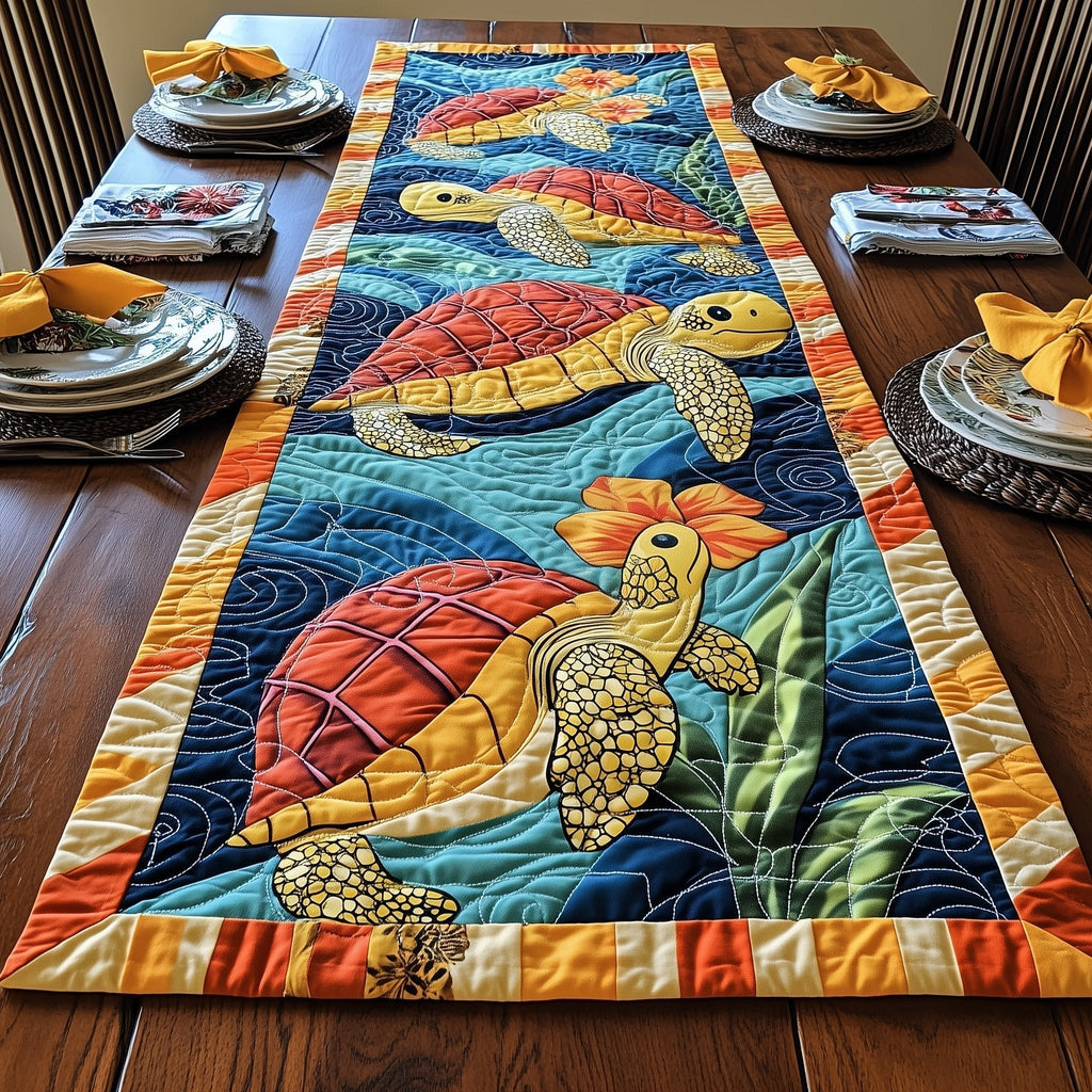Red and Yellow Turtles with Seaweed Table Runner