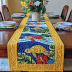 Yellow Turtle in Deep Blue Water Table Runner