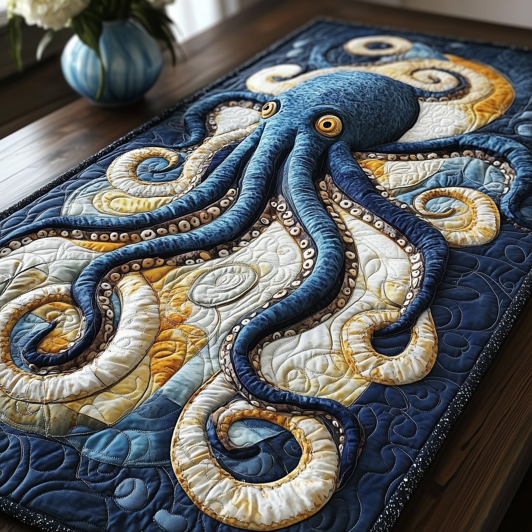 Blue Octopus with Cream Tentacles Table Runner
