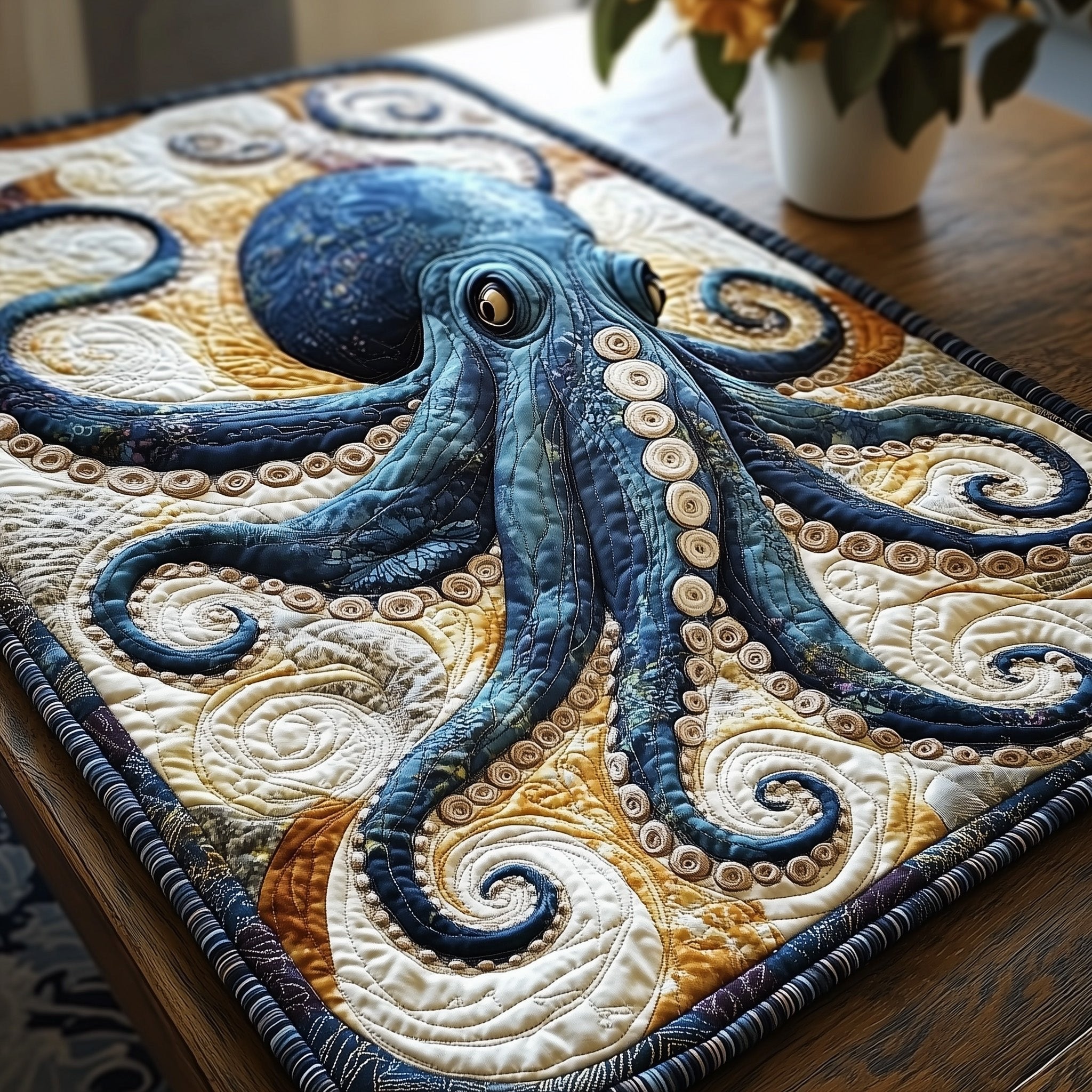 Teal Octopus with Curling Arms Table Runner