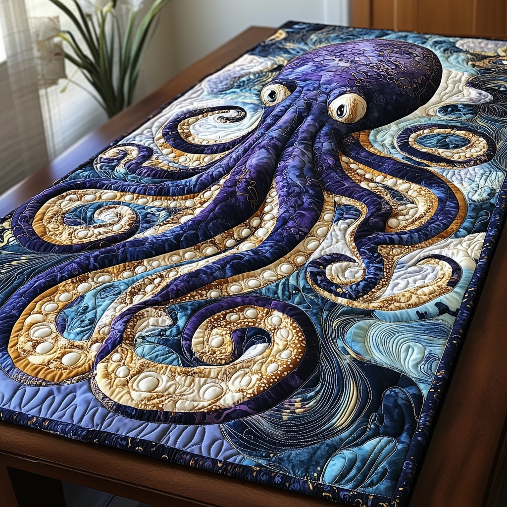 Purple Octopus in Swirling Water Table Runner