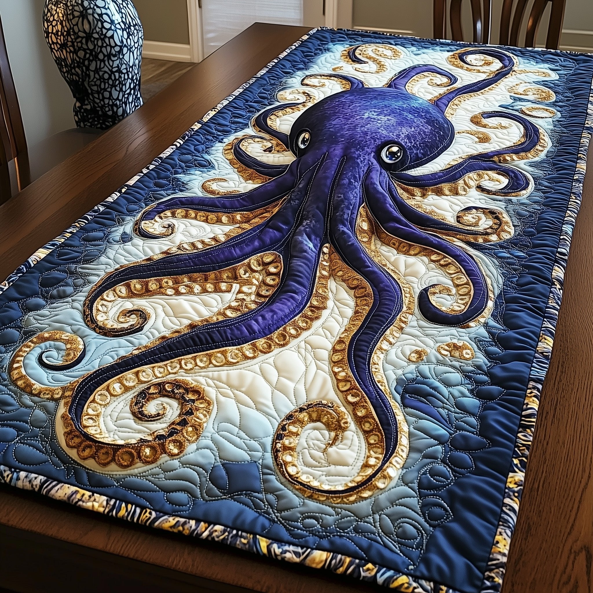 Violet Octopus with Gold Suckers Table Runner