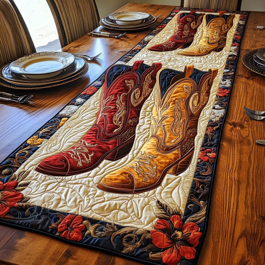 Cowboy Boots on Navy Border Table Runner