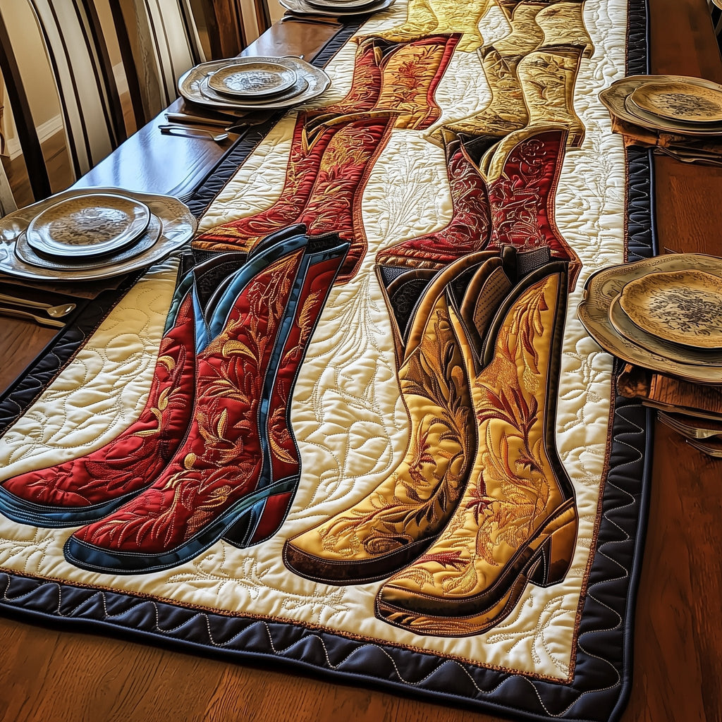 Red and Cream Boots in Pairs Table Runner