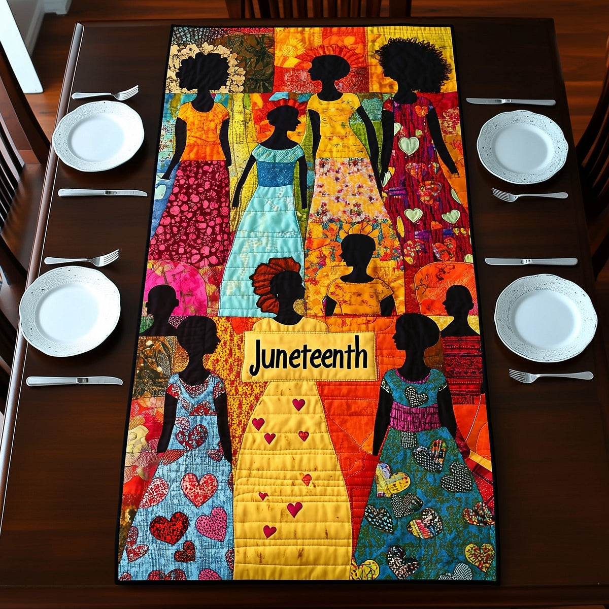 Juneteenth Women in Patchwork Gowns Table Runner