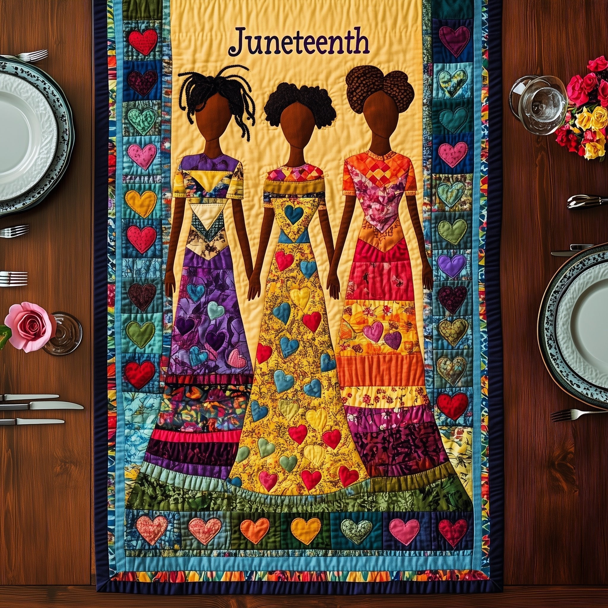 Three Women with Heart Border Table Runner