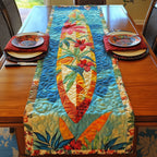 Blue and Teal Leaf Applique Panel Table Runner