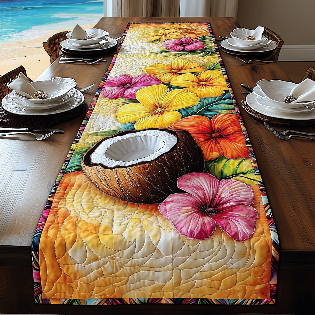 Coconut with Pink Hibiscus Blooms Table Runner