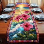 Pink Hibiscus over Ocean Wave Table Runner