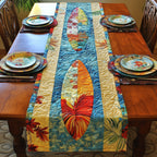 Tropical Leaves in Blue Ovals Table Runner