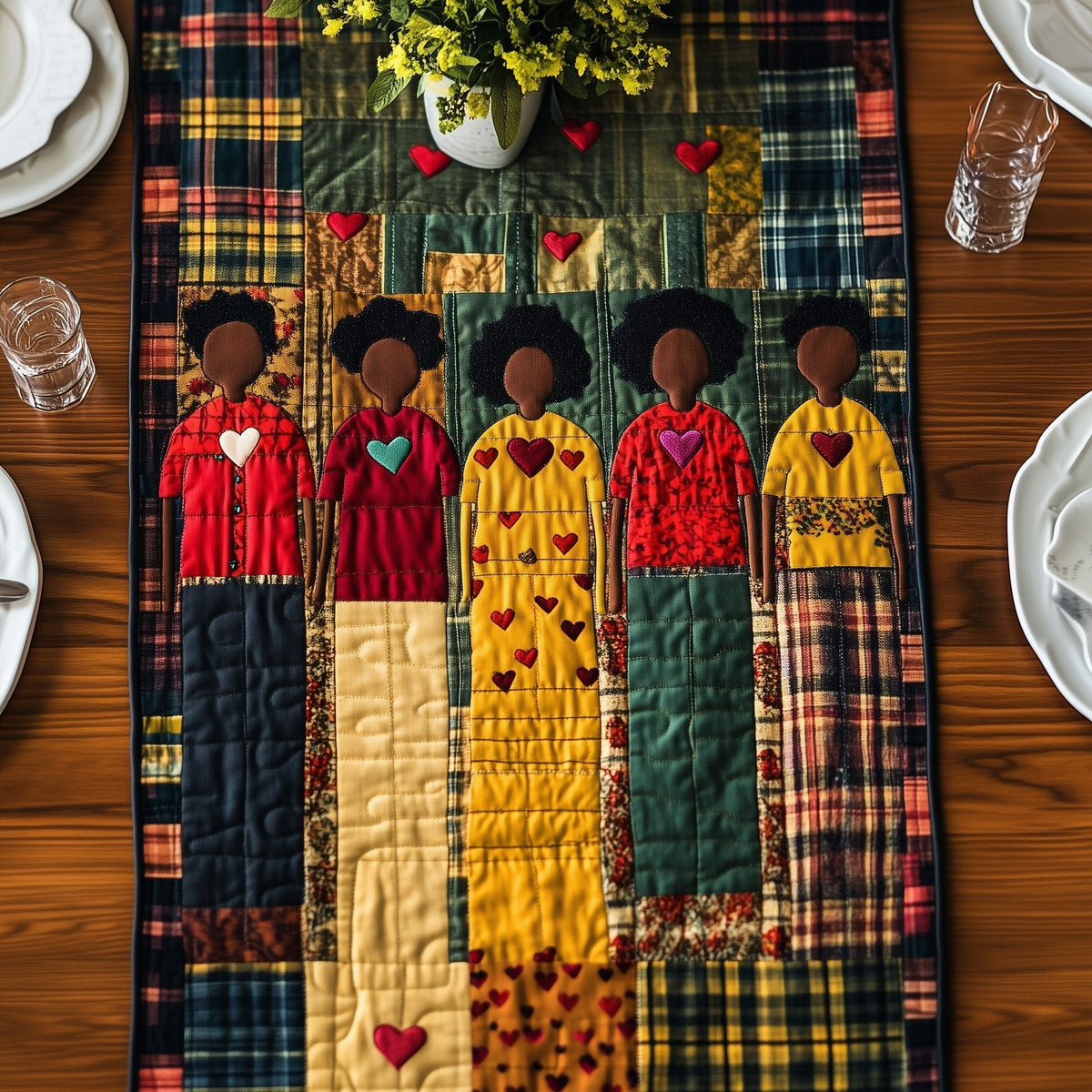 Men in Plaid Shirts with Hearts Table Runner
