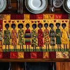 Crowd in Striped Dresses on Gold Table Runner
